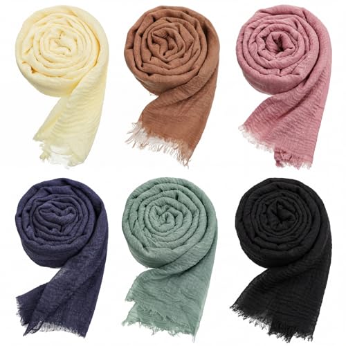 Geyoga 6 Pcs Women Scarf Shawl Hijab Scarves Cotton Crinkle Hijab for Women Blend Shawl Crinkle Wrap Head for Seasons - color: Elegant Tones