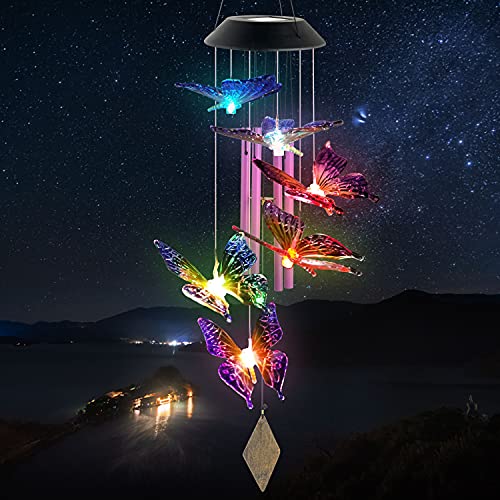 Butterfly Solar Wind Chimes,new Gift for All mom/dad/Women/Grandma/Daughter/Aunt/Friend/Wife and Sister. Yard Decor,Gardening Birthday Gift, Christmas Decorations,Patio Decor - size: Butterfly Bell
