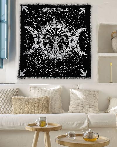 Indian Consigners Altar Cloth Triple Moon Goddess Silver Witchcraft Alter Tarot Spread Top Cloth Wiccan Square Spiritual 18 by 18 Sacred(Triple Moon Goddess Silver Gold) - color: Triple Moon Goddess Silver