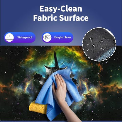 XXL Gaming Mouse Pad with Stitched Edges for PC Home & Office - Curious Cat Flying Through Galaxy Space Reaching for a Taco Cute Kitten Funny Design, Smooth Fabric Surface Large Desk Mat - color: Curious Cat
