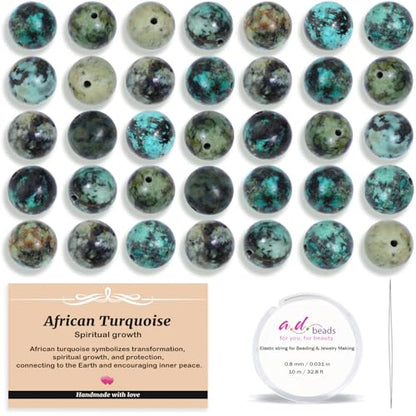 AD Beads 8mm Natural Round Loose Beads 110 Pieces, for Making 108 Mala Prayer Beads Necklace, Bracelet & Yoga Meditation, Jewelry Design (African Turquoise) - color: African Turquoise, size: 8mm-110pcs