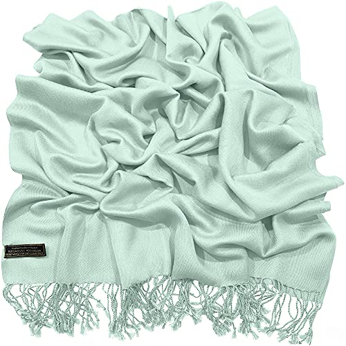 CJ Apparel Solid Color Tassels Design Nepalese Shawl Scarf Wrap Stole Throw Head Wrap Pashmina Gift Hand Made in Nepal New - color: Baby Green