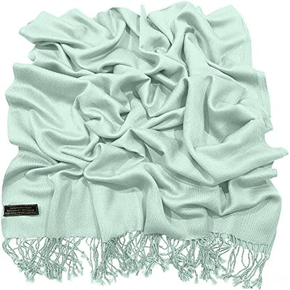 CJ Apparel Solid Color Tassels Design Nepalese Shawl Scarf Wrap Stole Throw Head Wrap Pashmina Gift Hand Made in Nepal New - color: Baby Green