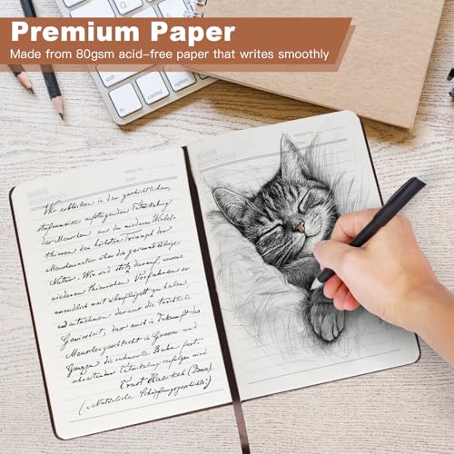 Journal for Women Men, Lined Journaling Notebooks A5 5.7X 8.3 in, Hardcover Leather Journal Diary 160 Pages, Journals for Writing, Travel, Business, Home & School (Black) - color: Black