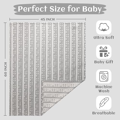 NTBAY 3 Layer Oversized Muslin Cotton Toddler Blanket, Jacquard Reversible Nursery Bed Blanket, Super Soft and Thermal for All Seasons, Baby Gift, 45"x60", Dark Grey Bear - color: Dark Grey Bear, size: 45x60 Inch (Pack of 1)