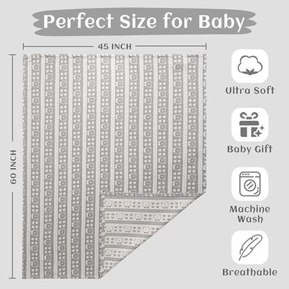 NTBAY 3 Layer Oversized Muslin Cotton Toddler Blanket, Jacquard Reversible Nursery Bed Blanket, Super Soft and Thermal for All Seasons, Baby Gift, 45"x60", Dark Grey Bear - color: Dark Grey Bear, size: 45x60 Inch (Pack of 1)