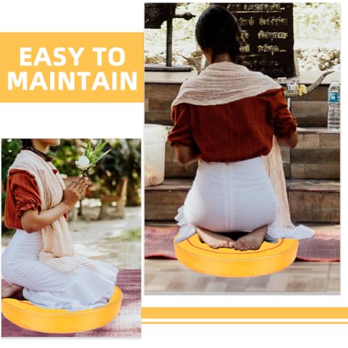 Beavorty Floor Cushion Round Sitting Pillow Buckwheat Bolster Thick Yellow Floral Yoga Cushion for Zen and Worship Kneeling Mat Home Sitting Pad