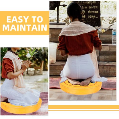 Beavorty Floor Cushion Round Sitting Pillow Buckwheat Bolster Thick Yellow Floral Yoga Cushion for Zen and Worship Kneeling Mat Home Sitting Pad