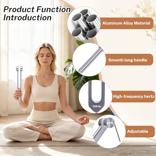 128Hz Aluminum Alloy Tuning Fork, Sound Vibration Tool with Silicone Hammer & Storage Pouch, Relaxing Vibration Device for Yoga Meditation, Daily Stress Calming & Body Leisure Care