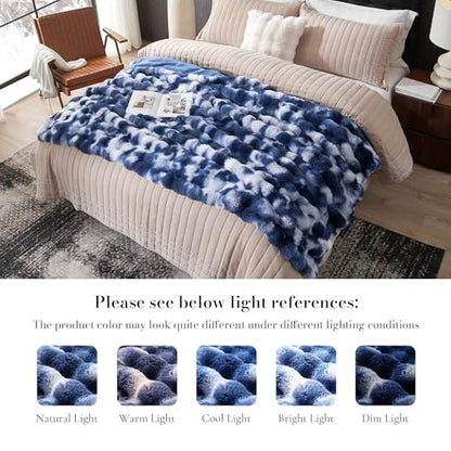 Amélie Home Faux Fur Throw Blanket, Ultra Soft Fuzzy Plush Bubble Blanket for Couch, Bed & Living Room, 60"x80", Tie-dye Blue - color: Tie-dye Blue, size: 60" x 80"