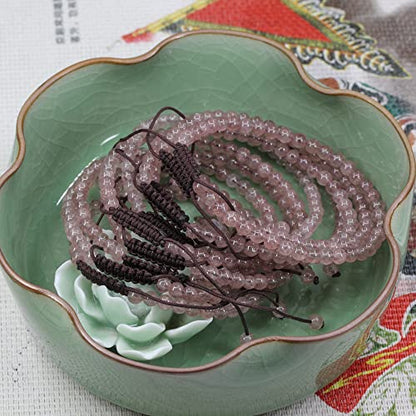 Keleny Natural Gemtones 4mm Round Beads Crystal Adjustable Braided Macrame Tassels Bracelets Unisex - color: Red Strawberry Quartz