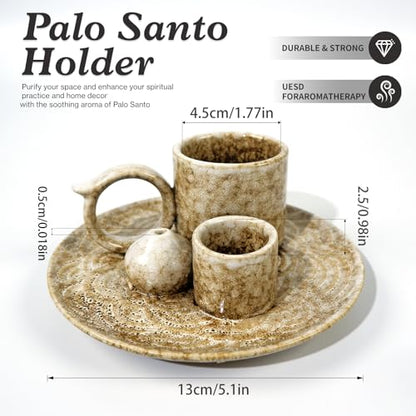 MOUGIGI 5.1Inch 5-in-1 Ceramic Smudge Bowl Brown - Incense Stick Holder, Small Candle Holder, Smudge Bowl/Dish, Fits Palo Santo, Sage.Zen Altar for Meditation/Yoga, Aromatic Scents, Easy to Clean - color: Multifunctional Palo Plate-brown