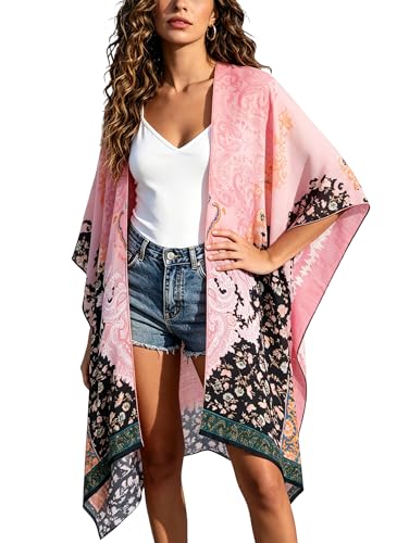 Kimonos for Women Swimsuit Coverups Beach Cover Up Swimwear Cardigan Summer - color: Blackpink Floral