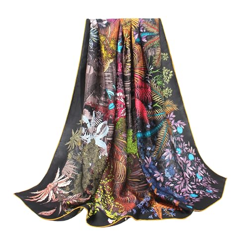 ANDANTINO 100% Silk Scarf 43" Large Square Lightweight Headscarf& Shawl–Women Hair Wraps-With Gift Packed - color: Colorful Plants