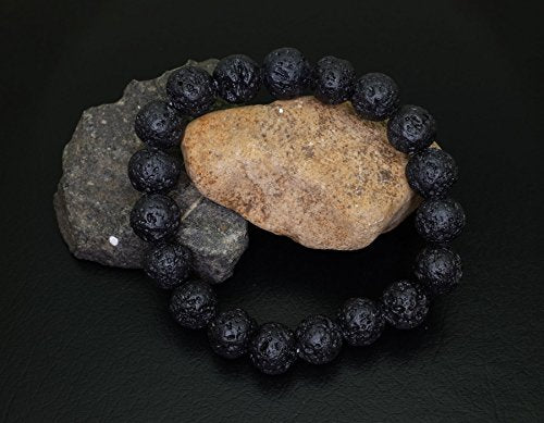 Falari 10mm Natural Semi Precious Gemstone Stretch Bracelet Unisex - color: Lava Stone