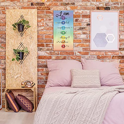 Blulu Chakra Quotes Sign Buddha Wall Decor Yoga Zen Wall Art Wooden Spiritual Decor 7 Chakra Hanging Motivational Meditation Buddhism Spa Room Sign for Yoga Living Room Bedroom Bathroom(Safe Style)