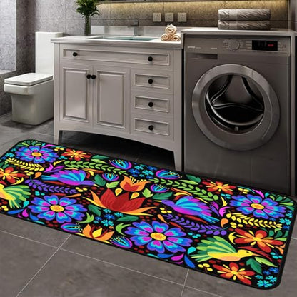 Floral Mexican Birds Kitchen Rugs Indoor Outdoor Non Slip Kitchen Floor Mats Area Rugs Runner Rug Laundry Room Rug 40x20 in - size: 40x20 in