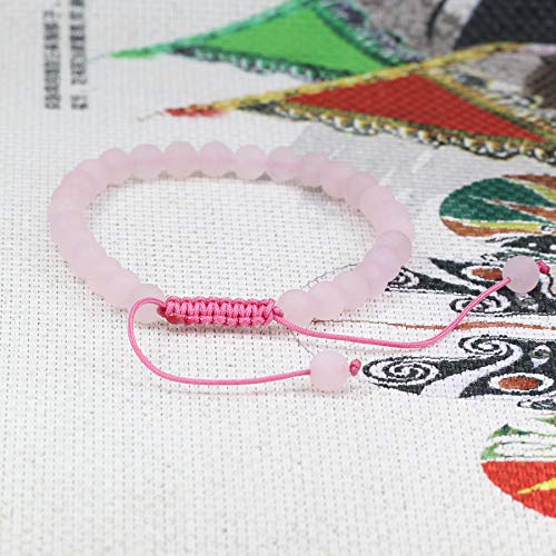 Keleny Natural Gemtone 6mm Round Beads Crystal Adjustable Braided Macrame Tassels Bracelets Unisex - color: Matt Rose Quartz