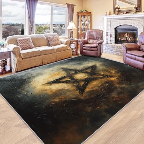 Pentagram Rugs for Bedroom 3x4 - Wiccan Pentacle Carpet for Living Room, Goth Washable Area Rug & Home Decor, Soft Low Pile Non Slip Indoor Floor Mat - color: Black/Brown, size: 3' x 4' (Rectangular)