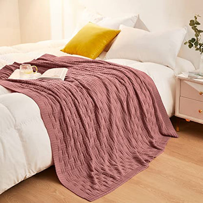 Aormenzy 50x60 Throw Blanket, Soft Cozy Acrylic Throw Blanket, Cable Knit Throw Blanket for Couch Sofa Bed, Champagne Pink - color: Champagne Pink