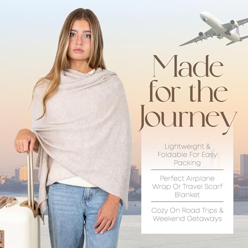 Velanio Cashmere Luxury Knitted Wrap Travel Shawl Scarf, Pashmina Stole, All-Season Scarf for Women Cashmere Wool Blend - color: Seoul Beige