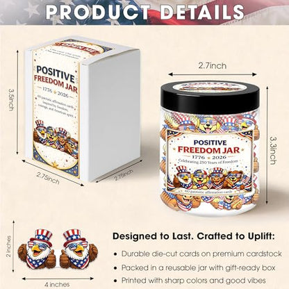 Positive Freedom Jar – 60 Patriotic Affirmation Cards, 4th of July Gifts, Independence Day 250th Anniversary 1776-2026, Gifts for Women Men Teens, USA 250th Anniversary Merchandise - color: KAT-K- Positive Freedom 250