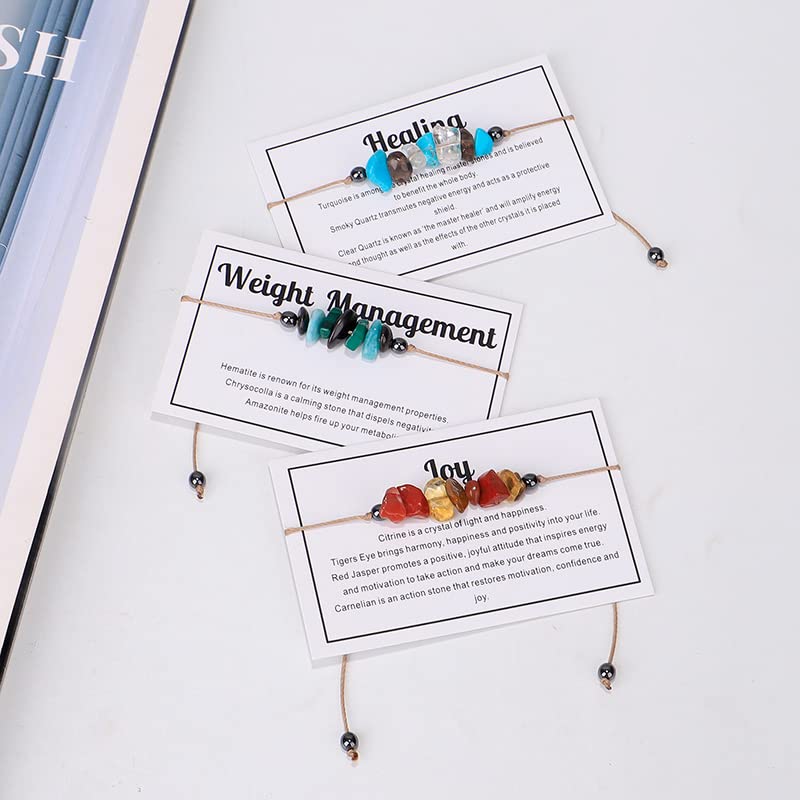 tenghong2021 Chakra Crystal Beaded Bracelet with Wish Card Adjustable Spiritual Anxiety Stone Beads Braide String Bracelet Yoga Meditation for Women Men Jewelry Birthday Gifts - style: Friendship