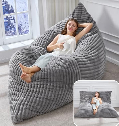 Hobestluk 3 in 1 Bean Bag Chair Giant Bean Bag Chairs Convertible Bean Bag Floor Cushion with Machine Washable Cover, Beanbag Chairs for Adult (Grey) - color: Grey