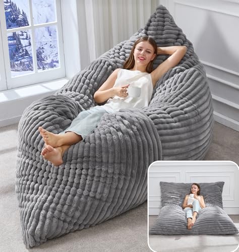 Hobestluk 3 in 1 Bean Bag Chair Giant Bean Bag Chairs Convertible Bean Bag Floor Cushion with Machine Washable Cover, Beanbag Chairs for Adult (Grey) - color: Grey