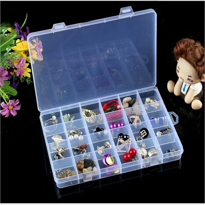 24 Grids Clear Plastic Organizer Box with Adjustable Dividers, Small Craft Organizers and Storage, Clear Compartment Container Storage for Jewelry, bead, DIY Crafts, Fishing Tackles, Small Parts