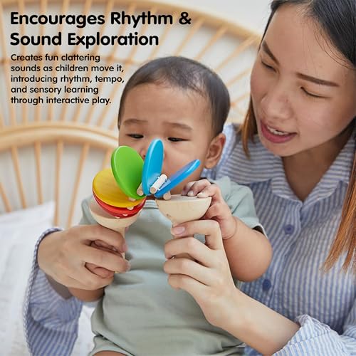 PlanToys Wooden Clatter Toy Percussion Musical Instrument (6413) | Sustainably Made from Rubberwood and Non-Toxic Paints and Dyes