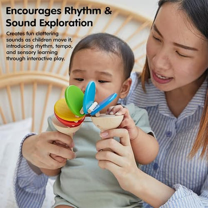 PlanToys Wooden Clatter Toy Percussion Musical Instrument (6413) | Sustainably Made from Rubberwood and Non-Toxic Paints and Dyes