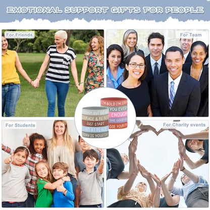 100 Pcs Positive Affirmation Cards for Women Mental Health Bracelets Motivational Silicone Bracelets for Women Students Employees