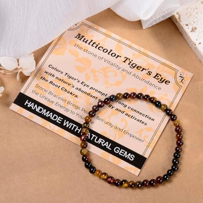 MASSIVE BEADS Handmade Yoga Stretch Elastic Bracelet Natural Stone Crystal Healing Power Energy Gifts for Unisex Adult 4mm 6mm 8mm 10mm - color: 3-Tiger's Eye (Vitality and Abundance), size: 4mm