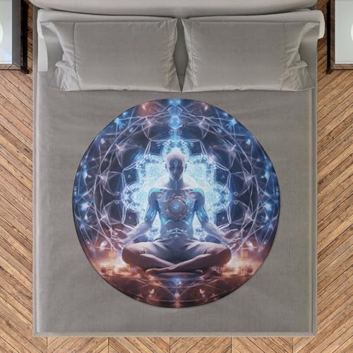 Meditation Energy Round Blanket Washable Flanne Tapestry Soft Novelty Rug for Adult Non-Slip Home Decor Circular Throw Carpet for Indoors Outdoors Travel Home 60 Inch