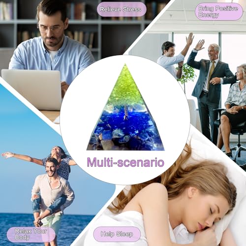 Tree of Life Orgone Pyramid,Natural Blue Veins Stone&Peridot Orgonite Healing Crystals Pyramid,Crystal Stone Positive Reiki Energy Generator Collection Wealth Lucky Meditation Tool(6cm) - color: Blue
