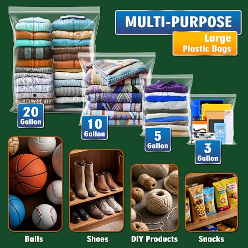 Large 3 Gallon Zippered Plastic Bags for Storage- 16'' x 18'', Ideal for Clothes Clothing, Travel, Moving, 2-mil Thick Clear Plastic, 15 pack - size: 3 gal-15 pack