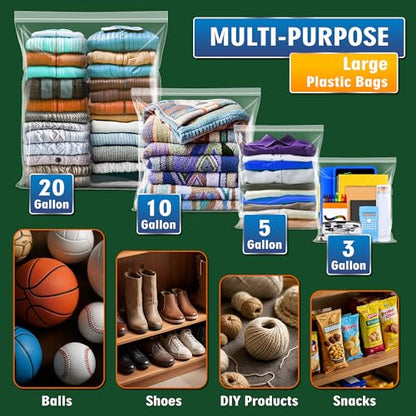Large 3 Gallon Zippered Plastic Bags for Storage- 16'' x 18'', Ideal for Clothes Clothing, Travel, Moving, 2-mil Thick Clear Plastic, 15 pack - size: 3 gal-15 pack