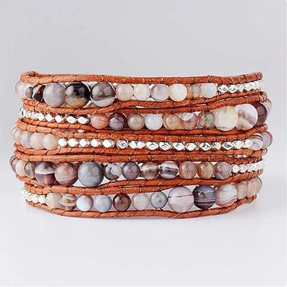 Boho Wrap Bead Bracelet for Women - Handmade Adjustable Natural Stone Beaded Bracelets Yoga Healing Bracelet Bangle Hippie Jewelry - color: Natural Stone