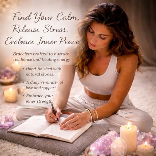 Intentional Healing Stones Bracelet for Women, 3PCS Layered Set with Semi‑Precious Stone Beads, Inspirational Jewelry for Calm Rituals & Emotional Balance - style: Garnet - Strength & Protection