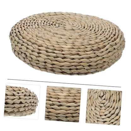 Round Thick Straw Woven Meditation Cushion Japanese Style Cotton Filled Floor Pillow for Yoga and Relaxation and Comfortable for Home and Office Use