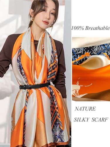 Large Shawl Scarf For Women Lightweight Wraps Silky Headscarf Long Sunscreen Scarfs - color: T1 Orange Horse / 70"x 35"