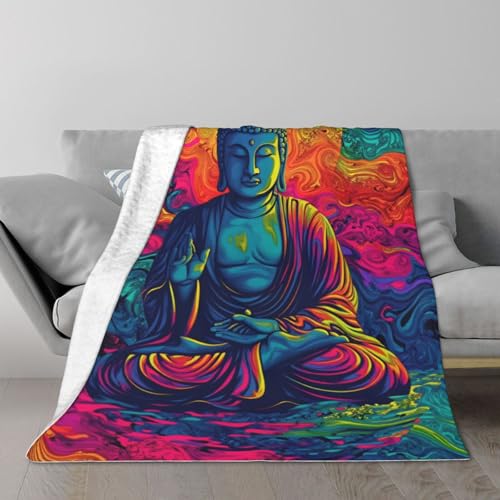 Soft Flannel Fleece Throw Blanket, Colorful Buddha Psychedelic Cozy Blanket for Couch, Sofa, Living Room, Travel, Warm Gift for Kids Adults - color: Color-1, size: 60"x50"