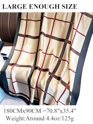 Large Shawl Scarf For Women Lightweight Wraps Silky Headscarf Long Sunscreen Scarfs - color: T12 Light Brown Grid / 70"x 35"
