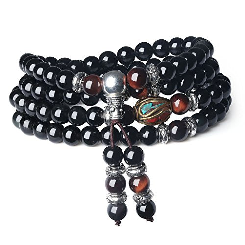 COAI Black Obsidian Stone Bracelet Necklace Mala Beads 108 - style: Red Tiger Eye