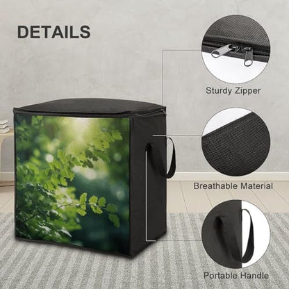 Green Tree Background Storage Bag Portable Closet Organizer Storage Bags Quilt Storage Bags with Zippered Breathable Storage Bag with Carry Handles for Blanket Pillow Bedding