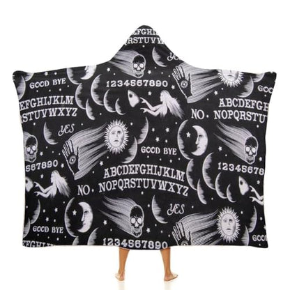 Skull Moon Sun Gothic Witch Board Seamless Black Large Size Comfortable Hooded Blanket, Warm Blanket 60"x80" - color: Skull Moon Sun Gothic Witch Board Seamless Bl, size: 60"x80"