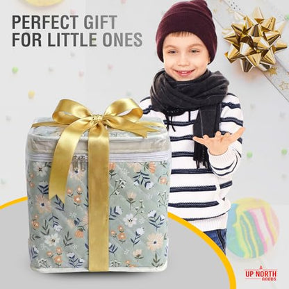 12" Soft Side Zipper Toy Storage Bag, Quilt Pattern Cloth Cube, Reusable, Clear Bag, Playroom, Bedroom & Puzzles Board Game Organizers And Storage Bin, Flowers Design - color: Flowers