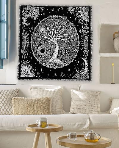 Indian Consigners Tree of Life Altar Cloth Tapestry Tablecloth Celtic Trees Ritual Spiritual Cloth for Sacred Places, Cotton Square Tarot Table Cover 36 by 36 Sacred - color: Silver Celestical Dry Tree, size: 36" x 36" (Square)
