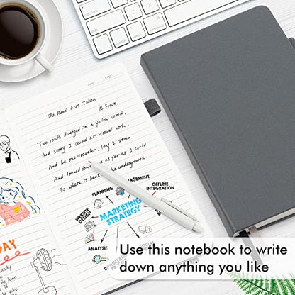 feela 3 Pack Notebooks Journals Bulk with 3 Black Pens, A5 Hardcover Notebook Classic Ruled Lined Journal Set with Pen Holder for Work Business Journaling Note Taking, 120 GSM, 5.1”x8.3”, Gray - color: 3 Pack gray